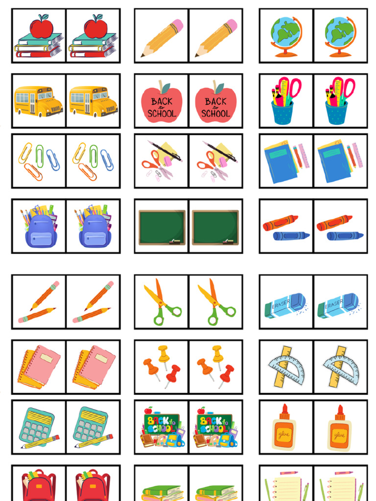 Back To School Matching Memory Game Cards Ready 2 | PDF