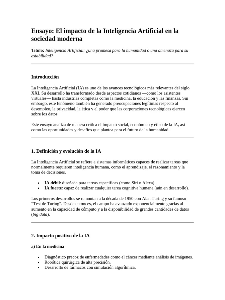 Impacto de la IA en la sociedad moderna | PDF | Inteligencia artificial ...