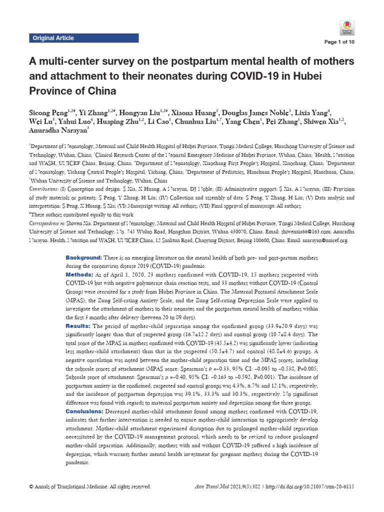 A Multi-Center Survey On The Postpartum Mental Health of Mothers and ...