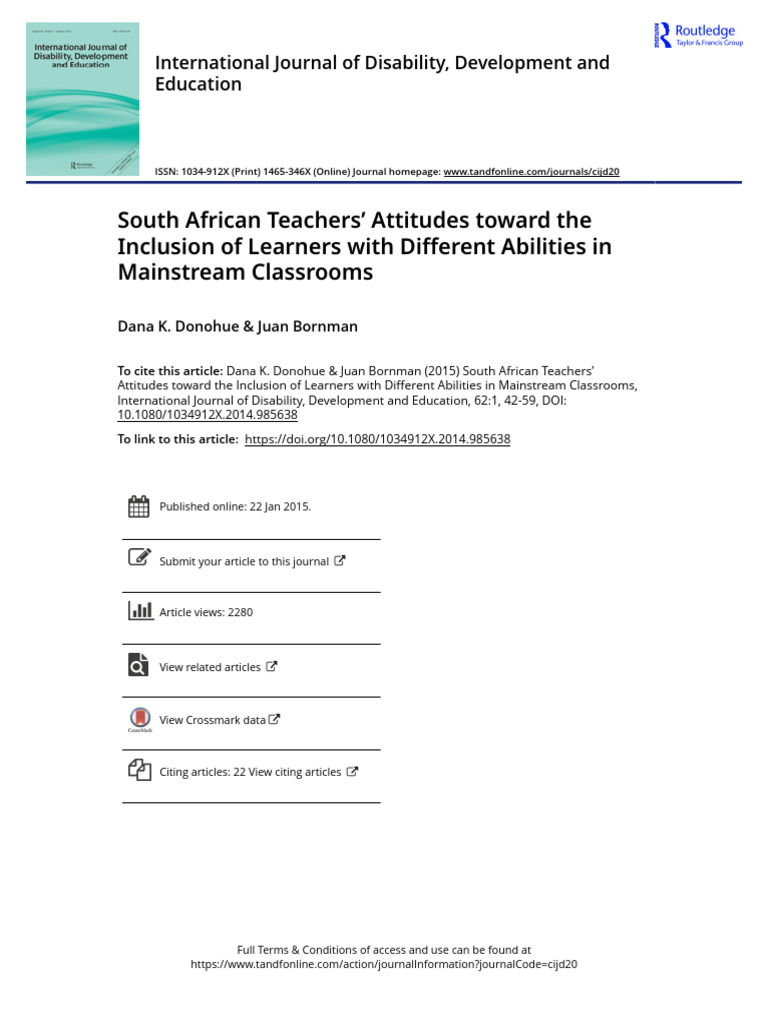 South African Teachers on Inclusion Attitudes | PDF | Disability | Learning