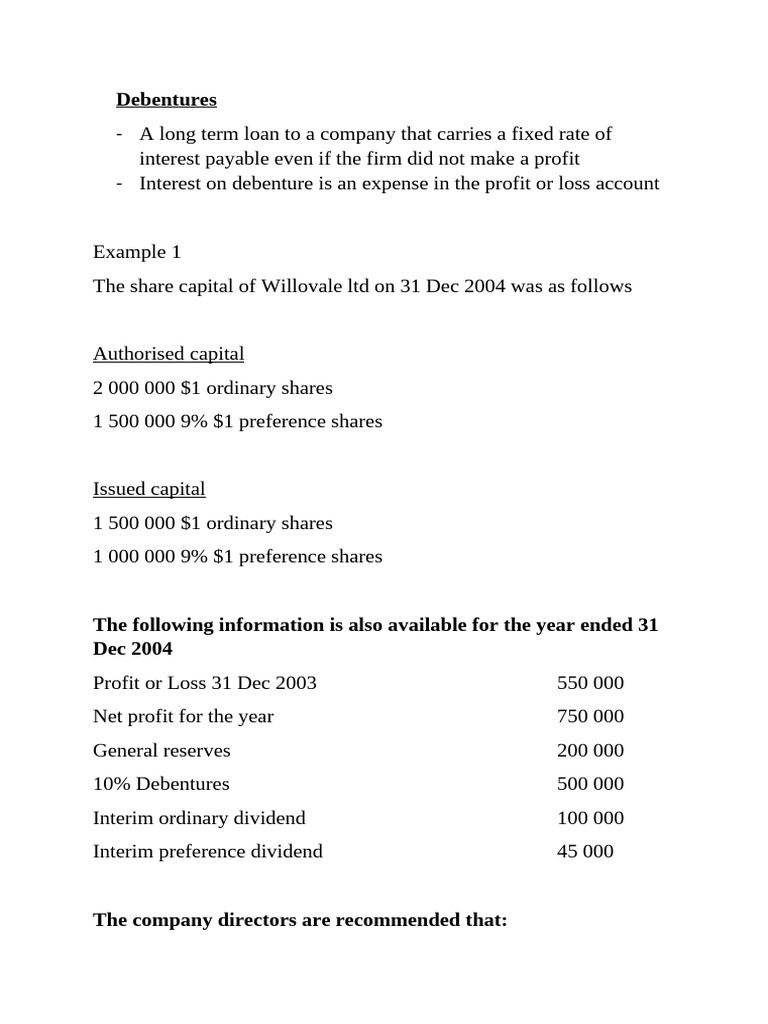 Understanding Debentures and Financial Statements | PDF | Dividend ...