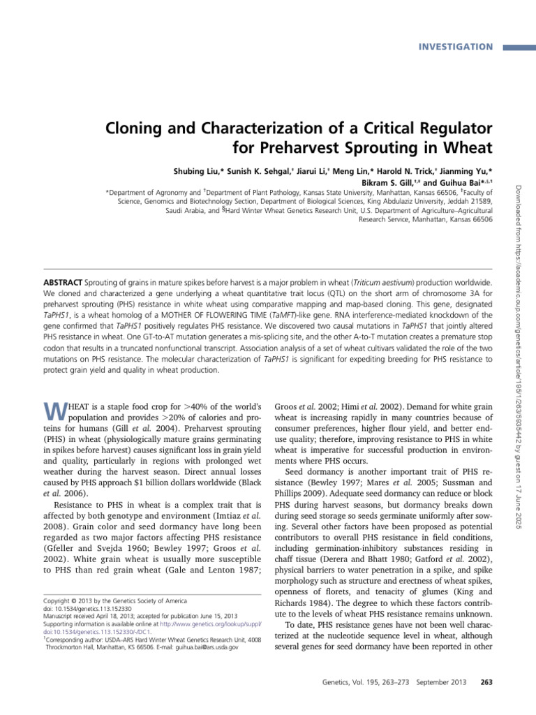 Cloning TaPHS1 for Wheat Sprouting Resistance | PDF | Single Nucleotide ...