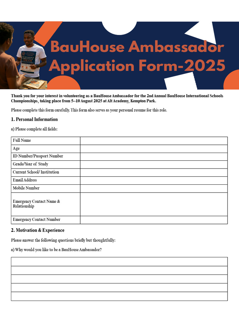BauHouse Ambassador Application 2025 | PDF