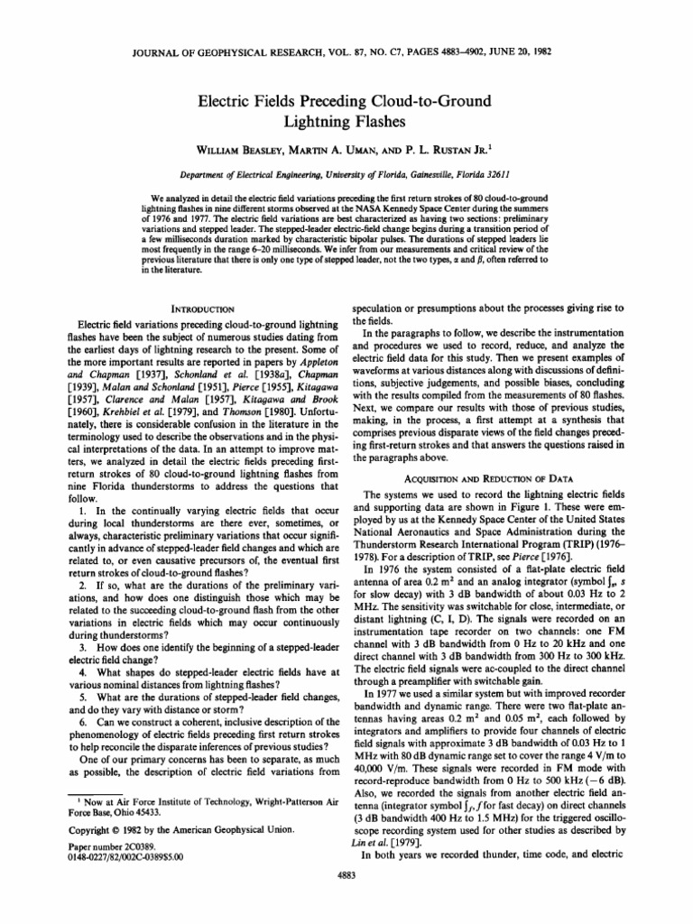Electric Fields Preceding Cloud-To-ground Lightning Flashes | PDF ...