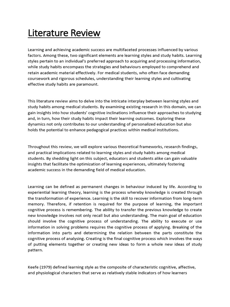 Learning Styles and Study Habits in Medical Students | PDF | Learning ...