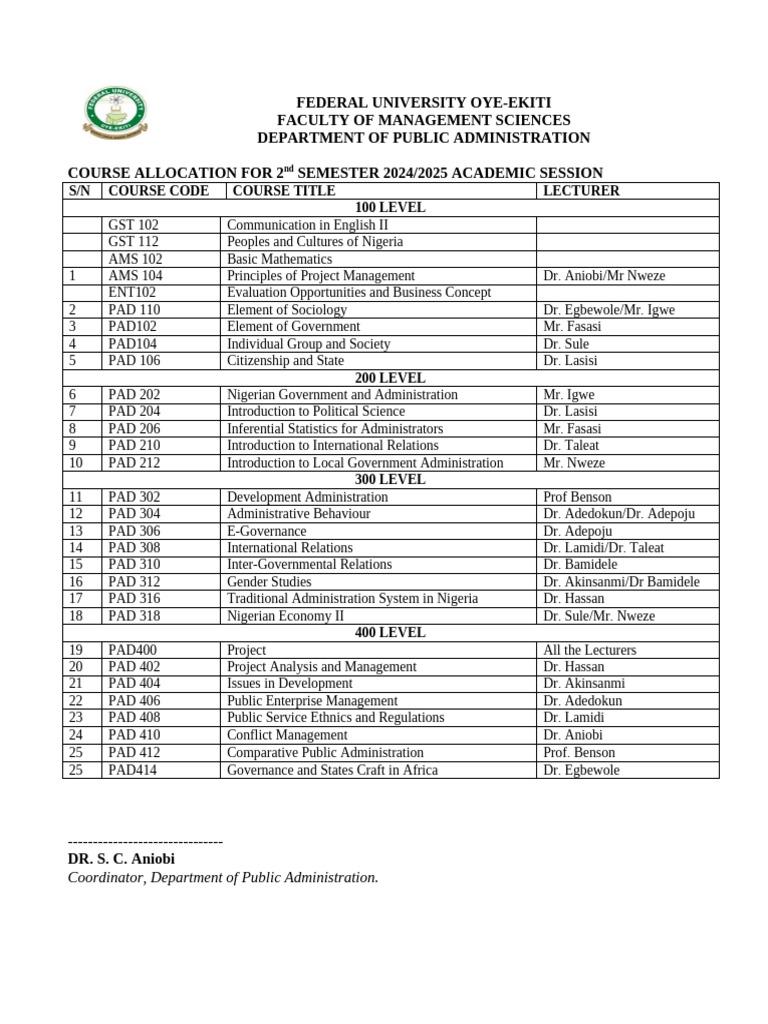 Course Allocation for PAD 2024/2025 | PDF | Science