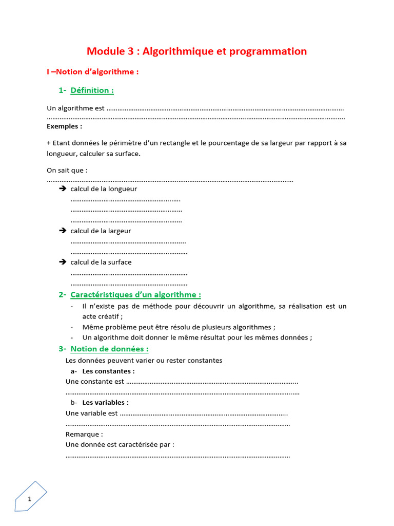 Introduction à l'algorithmique et programmation | PDF | Variable ...