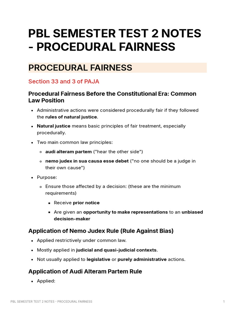PBL Semester Test 2 Notes - Procedural Fairness | PDF | Government ...