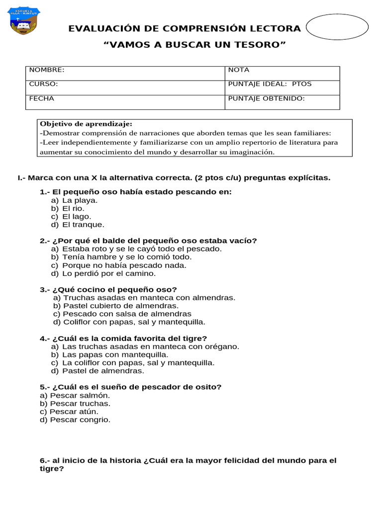 Prueba Texto Vamos A Buscra Un Tesoro | PDF