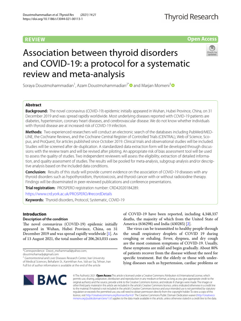 Association Between Thyroid Disorders and COVID-19 A Protocol For A ...