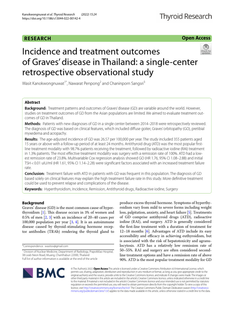 Ncidence and Treatment Outcomes of Graves Disease in Thailand A Single ...
