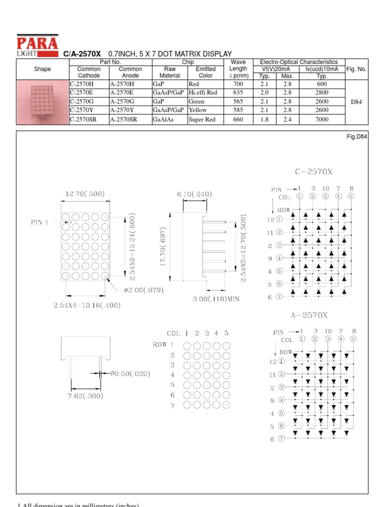 5x7 Dot Matrix Display Specs | PDF | Science & Mathematics | Technology ...