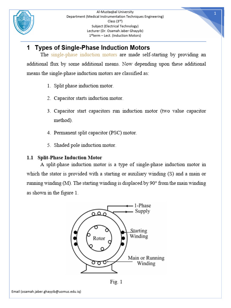 Single-Phase Induction Motors Overview | PDF | Capacitor | Electric Motor