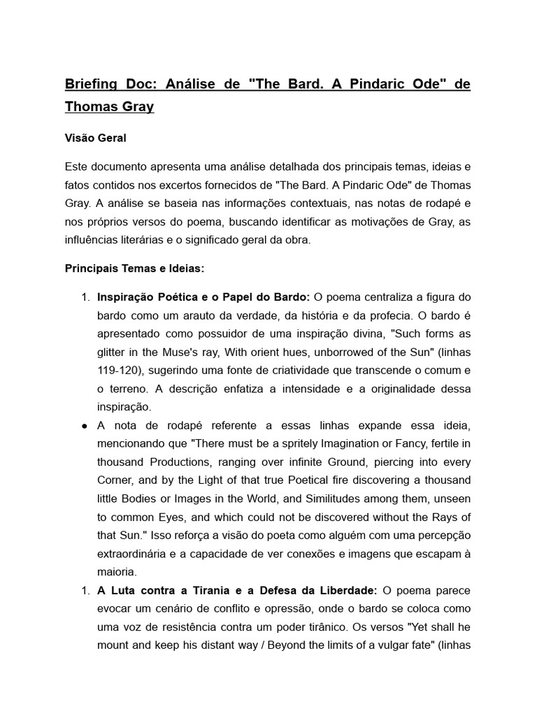 Análise de _The Bard - Thomas Gray | PDF
