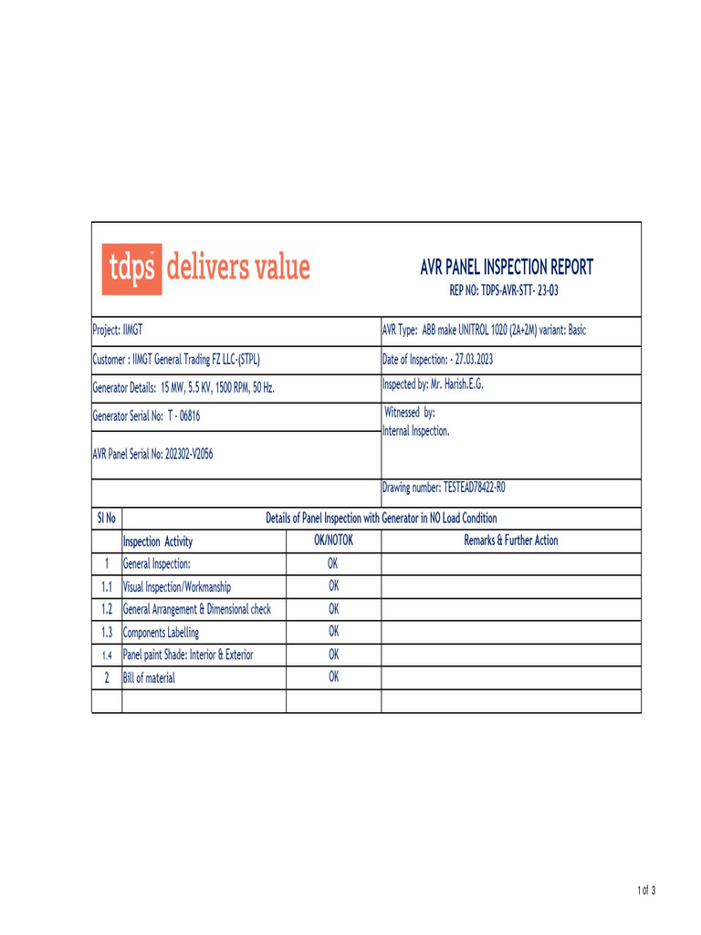 AVR Maintenance Inspection Report | PDF | Power Engineering ...