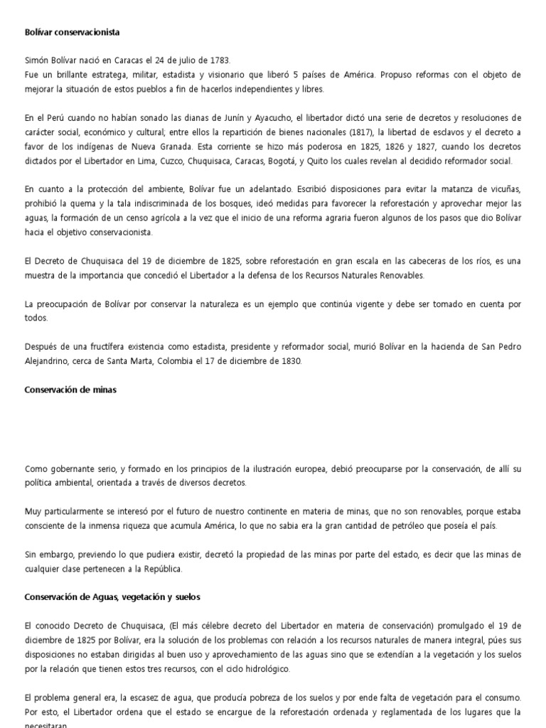 Bolívar conservacionista