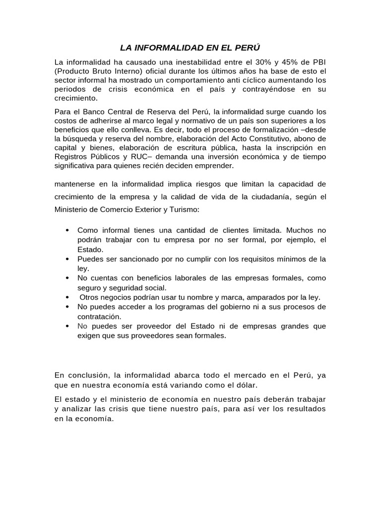 Impacto de la Informalidad en la Economía Peruana | PDF