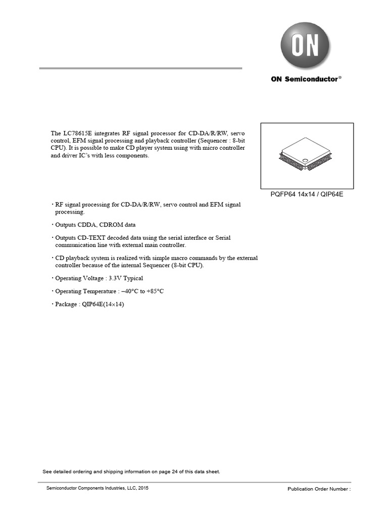 LC78615E CD Player IC Overview | PDF | Input/Output | Microcontroller