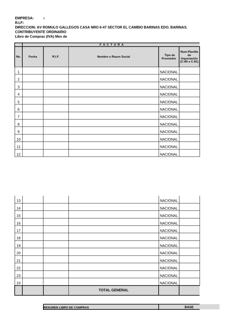 Modelo de Libro de Compras y Ventas Plantilla Corregida | PDF | Factura ...