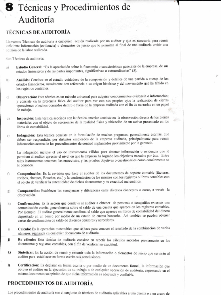 Técnicas y Procedimientos de Auditoría | PDF | Auditoría | Servicios ...