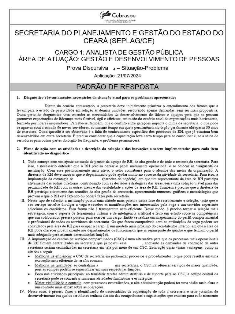 Padrão Cespe Cebraspe 2024 Seplag Ce Analista de Gestao Publica Area de ...