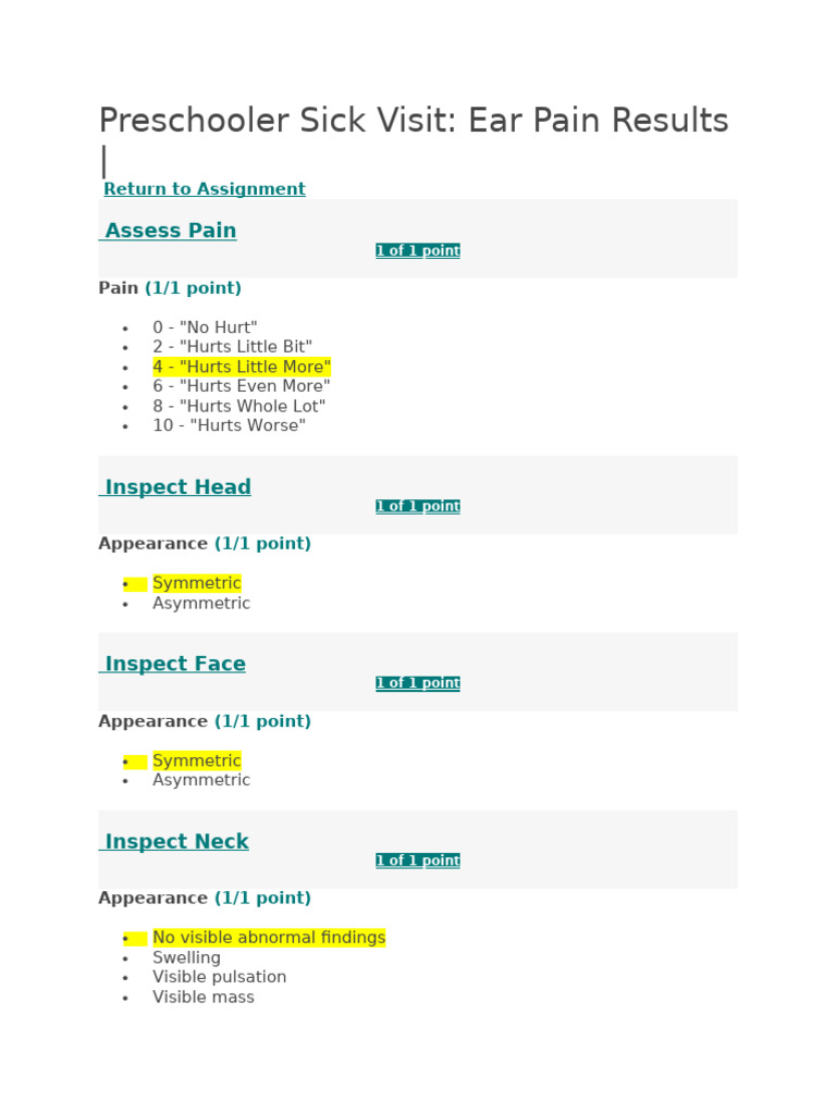 Preschooler Ear Pain Assessment Results | PDF
