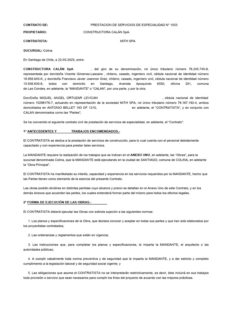 Contrato Constructora Calan | PDF | Multa (pena) | Derecho laboral