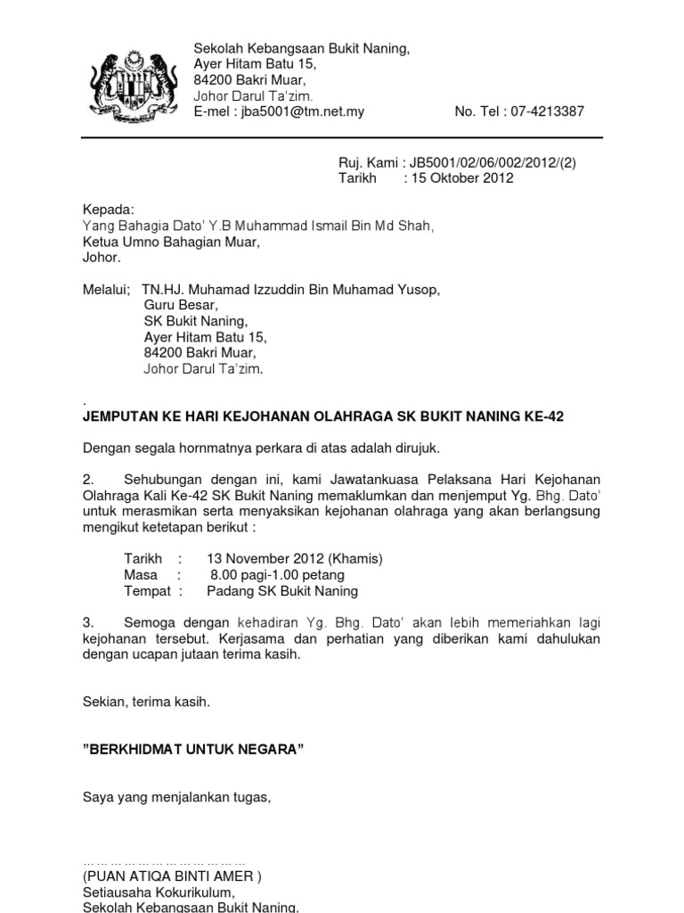 Contoh Surat Makluman Kepada Yb