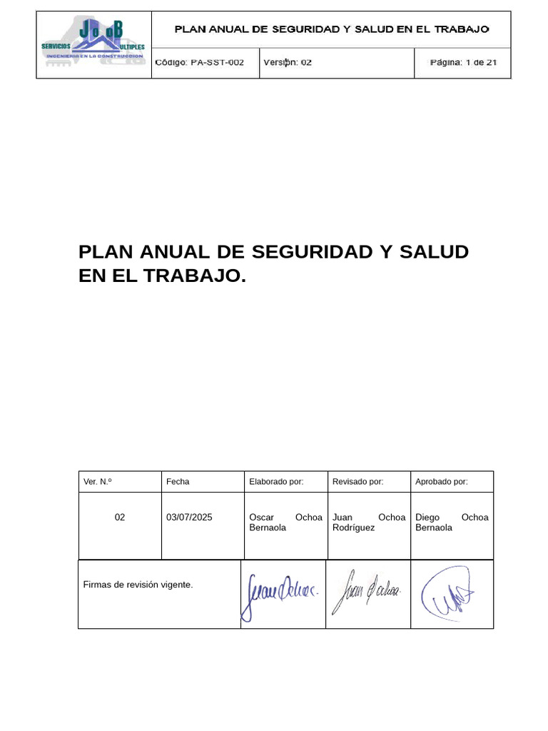 Plan Anual de Seguridad y Salud Laboral | PDF | Seguridad y salud ...