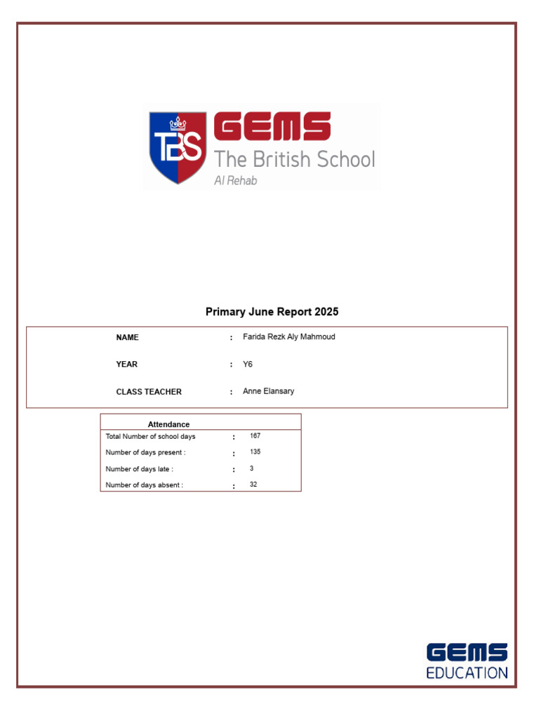 Year 6 June 2025 Report Card | PDF | Curiosity | Science