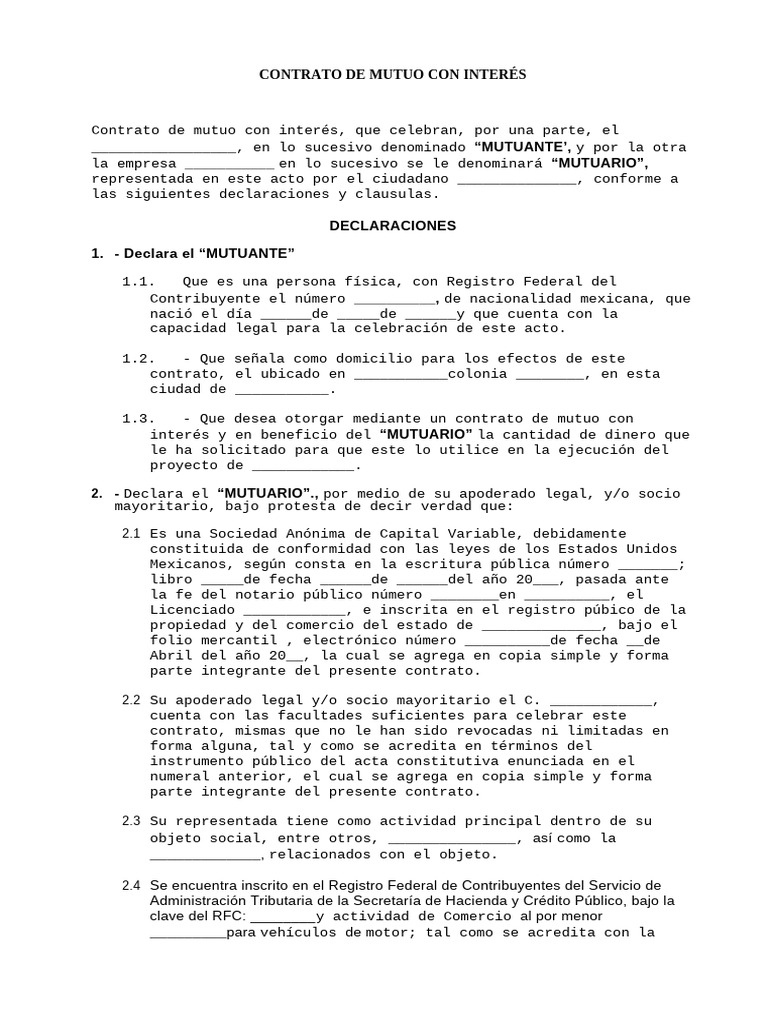 Contrato de Mutuo Con Interes | PDF