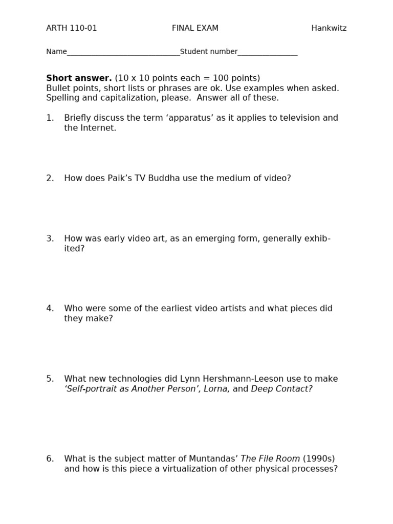 ARTH 110 Final Exam Study Guide | PDF | The Arts