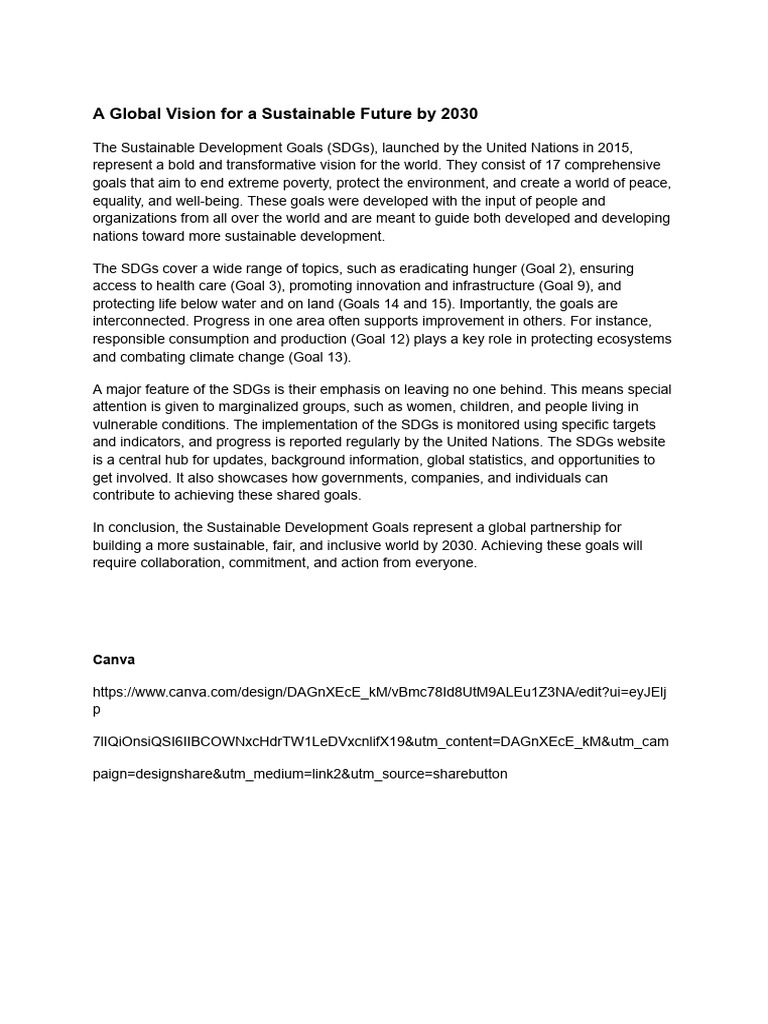 Sustainable Development Goals 2030 Guide | PDF
