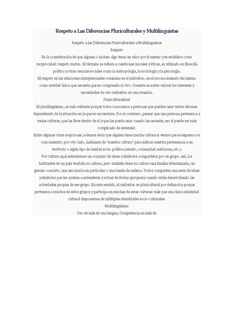 Respeto A Las Diferencias Pluriculturales y Multilinguistas | PDF