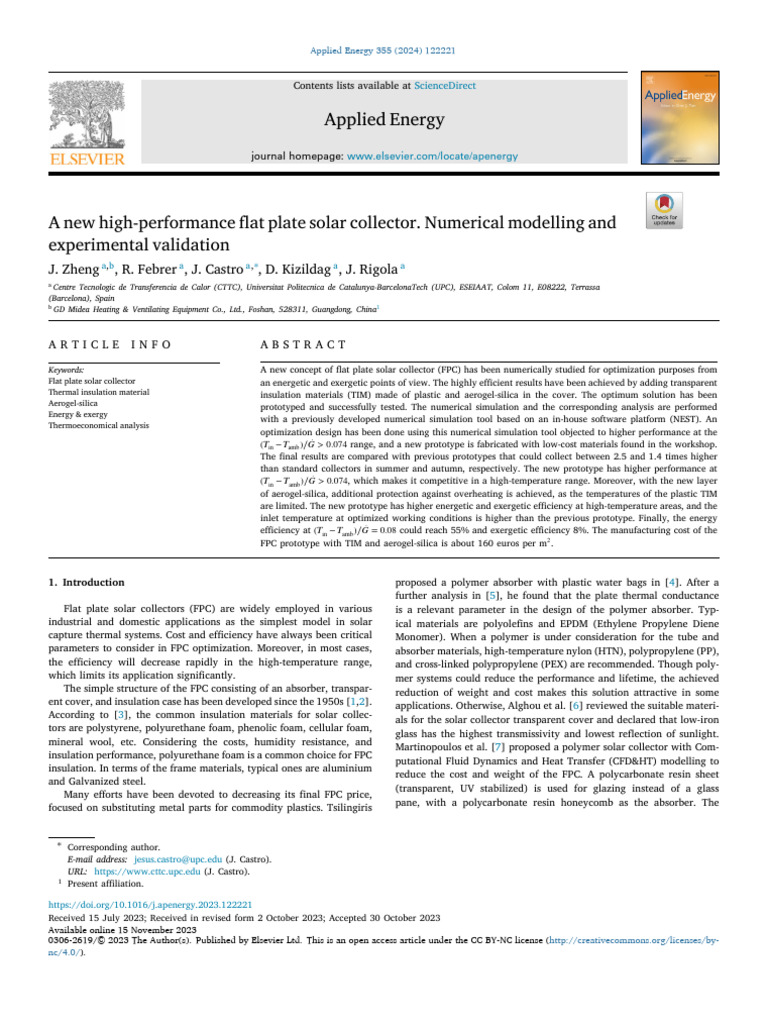 High-Performance Flat Plate Solar Collector | PDF | Exergy | Heat Transfer