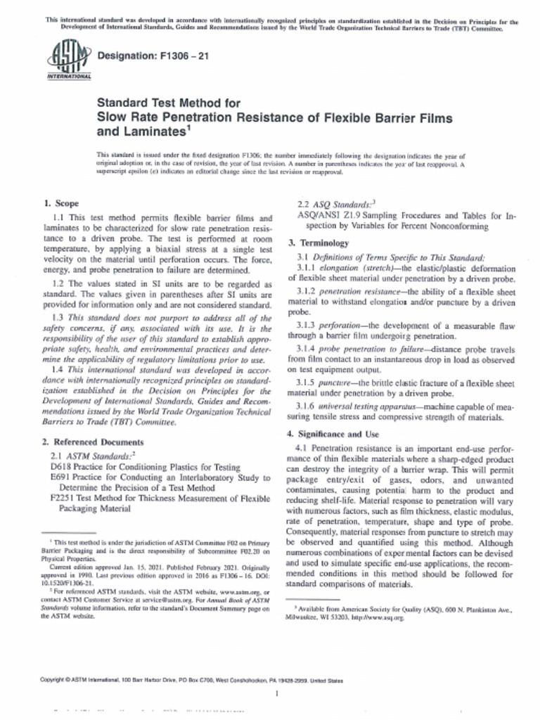 Astm F1306-21 | PDF