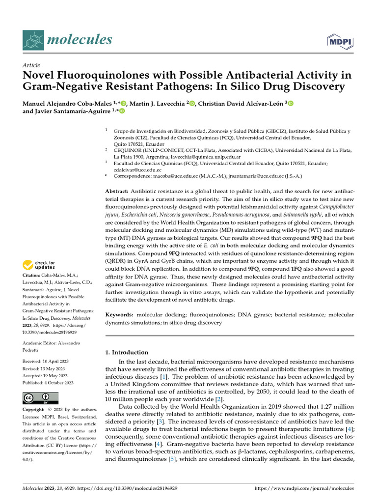 Novel Fluoroquinolones for Resistant Bacteria | PDF | Biochemistry ...