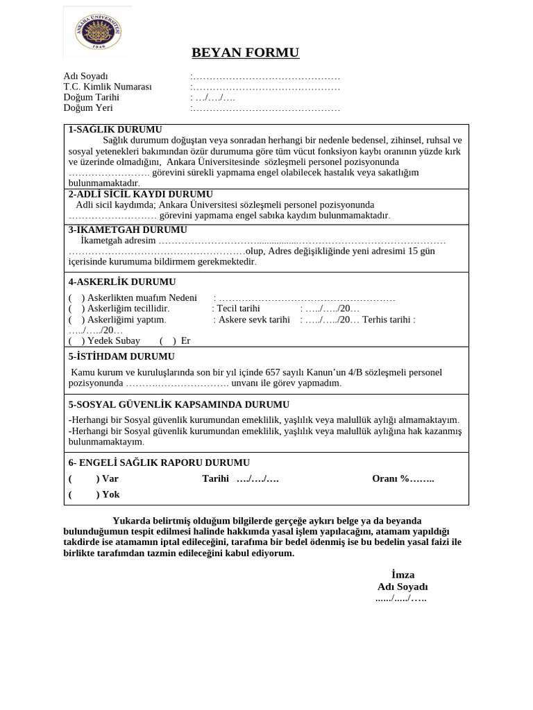 Beyan Formu 2024 | PDF