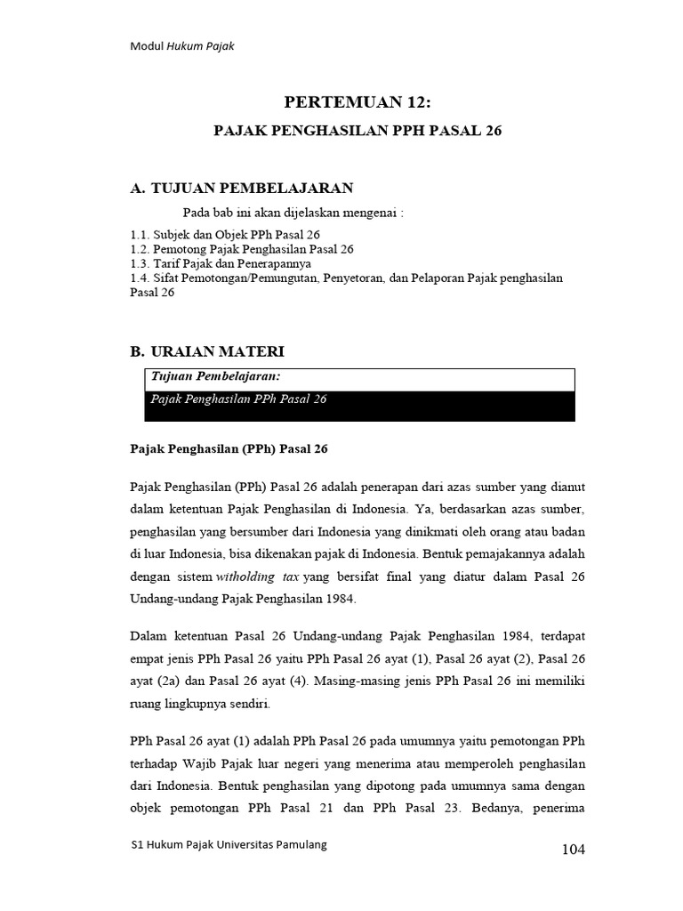 PPh Pasal 26: Subjek dan Objek Pajak | PDF
