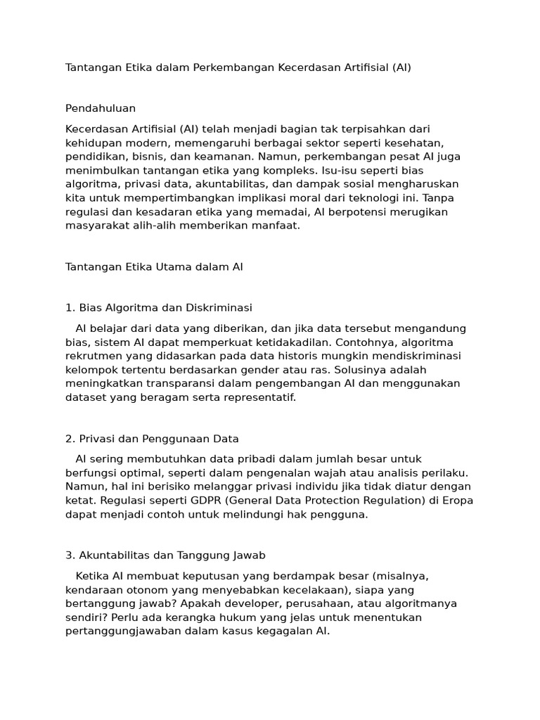 Tantangan Etika dalam Kecerdasan Artifisial | PDF