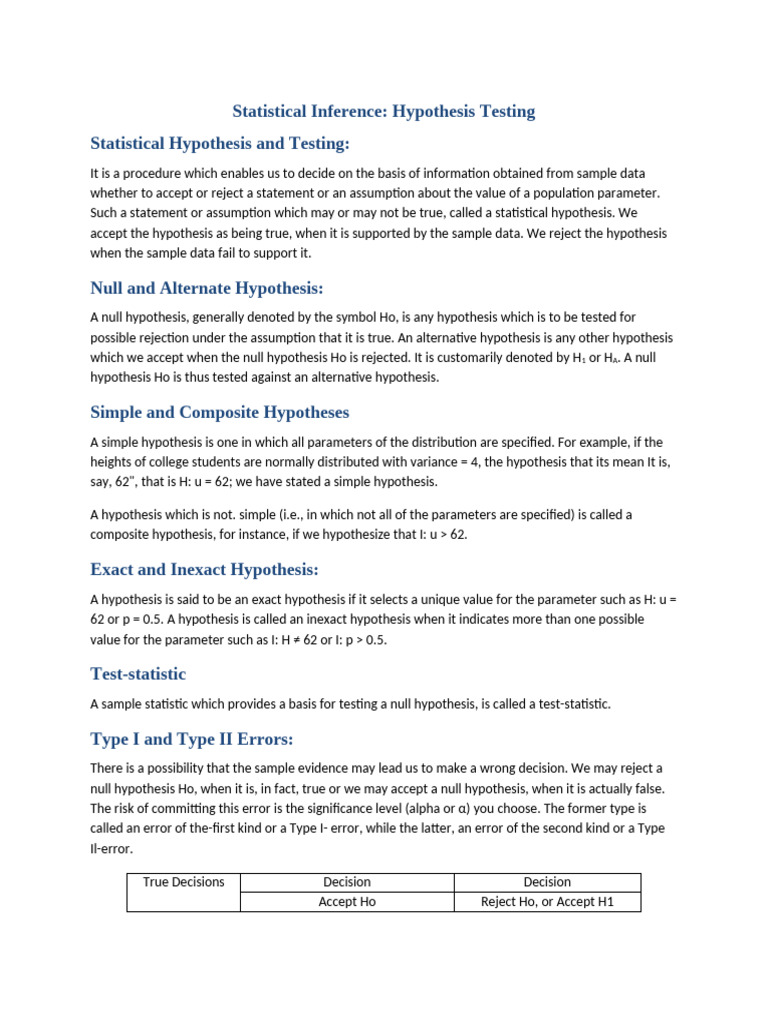 Chapter-16 Written Notes | PDF | Type I And Type Ii Errors ...