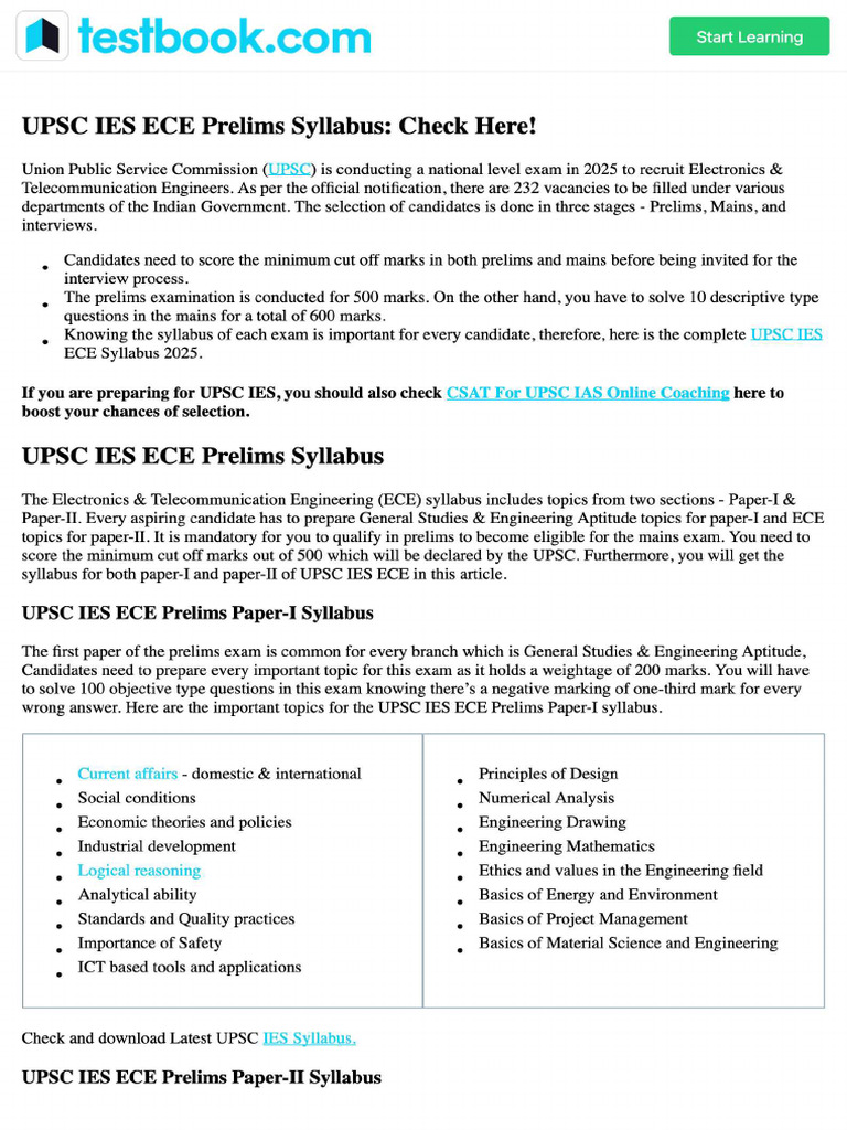 UPSC IES ECE Prelims Syllabus - Check Here! | PDF