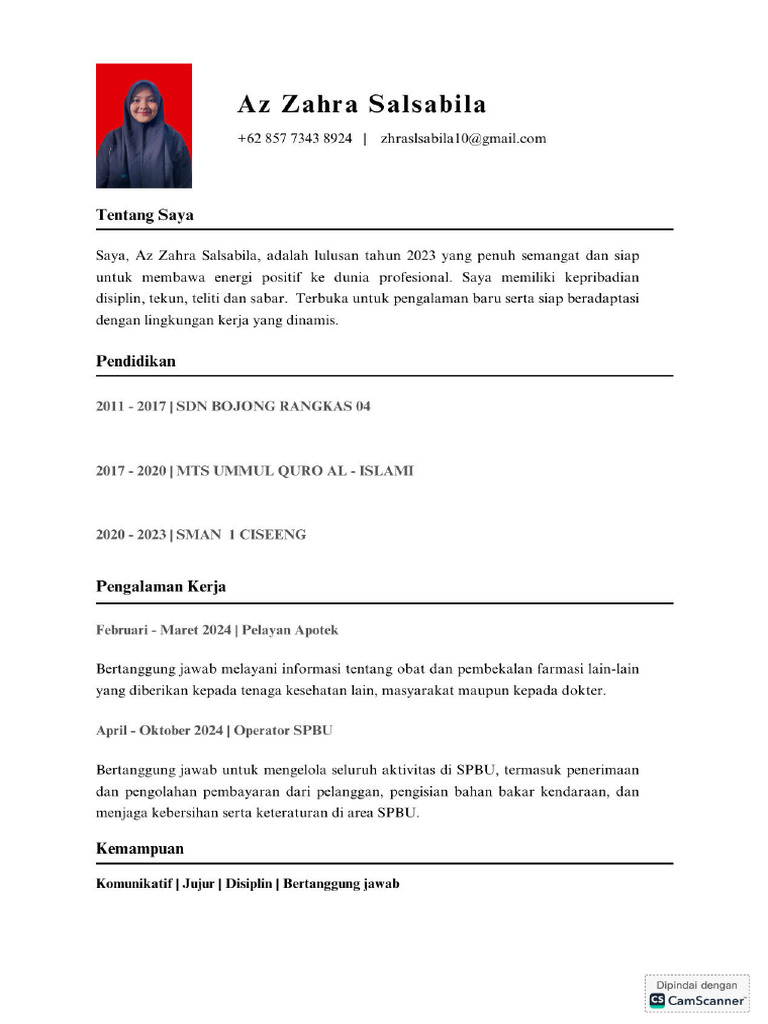 CV Az Zahra Salsabila | PDF