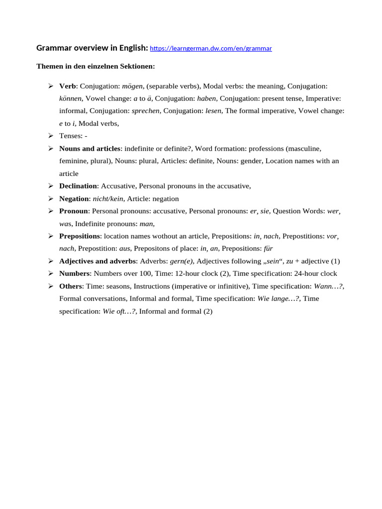 DW Grammar Overview in English | PDF