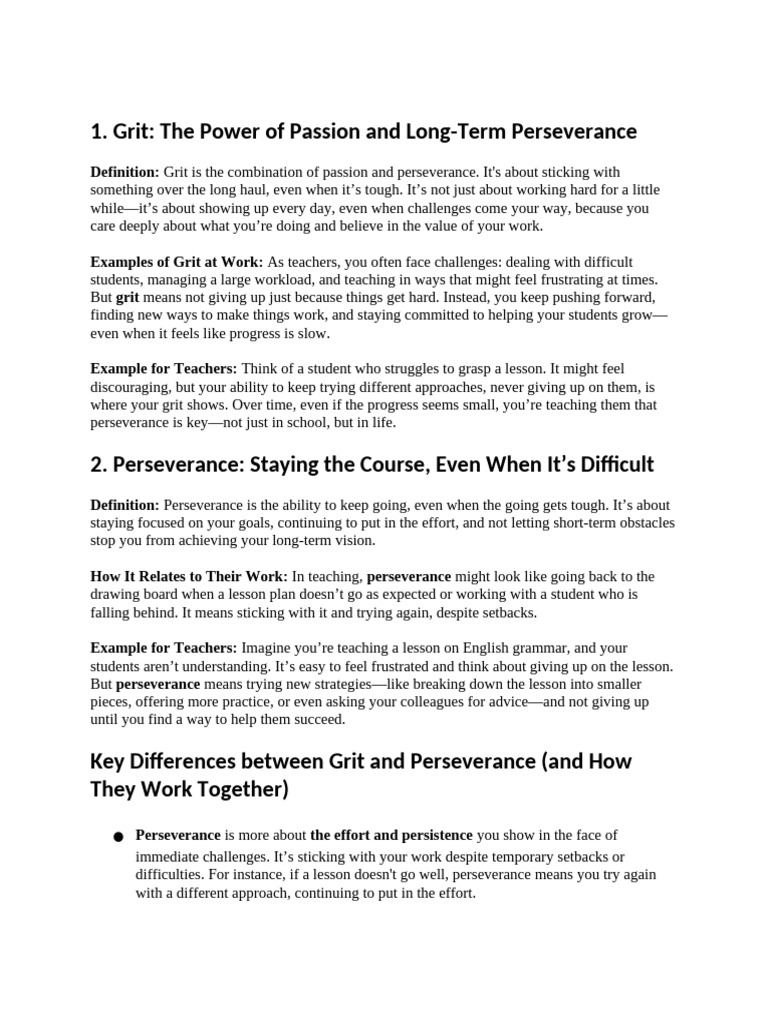 Understanding Grit for Teachers | PDF | Grit (Personality Trait ...