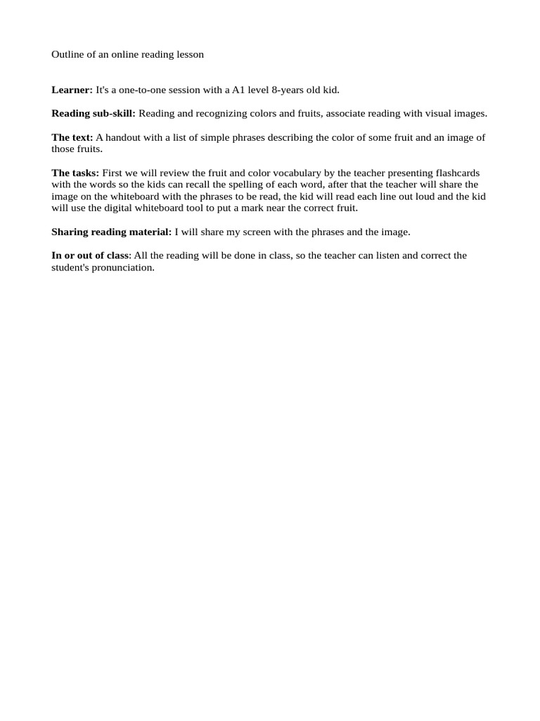 Outline of An Online Reading Lesson | PDF