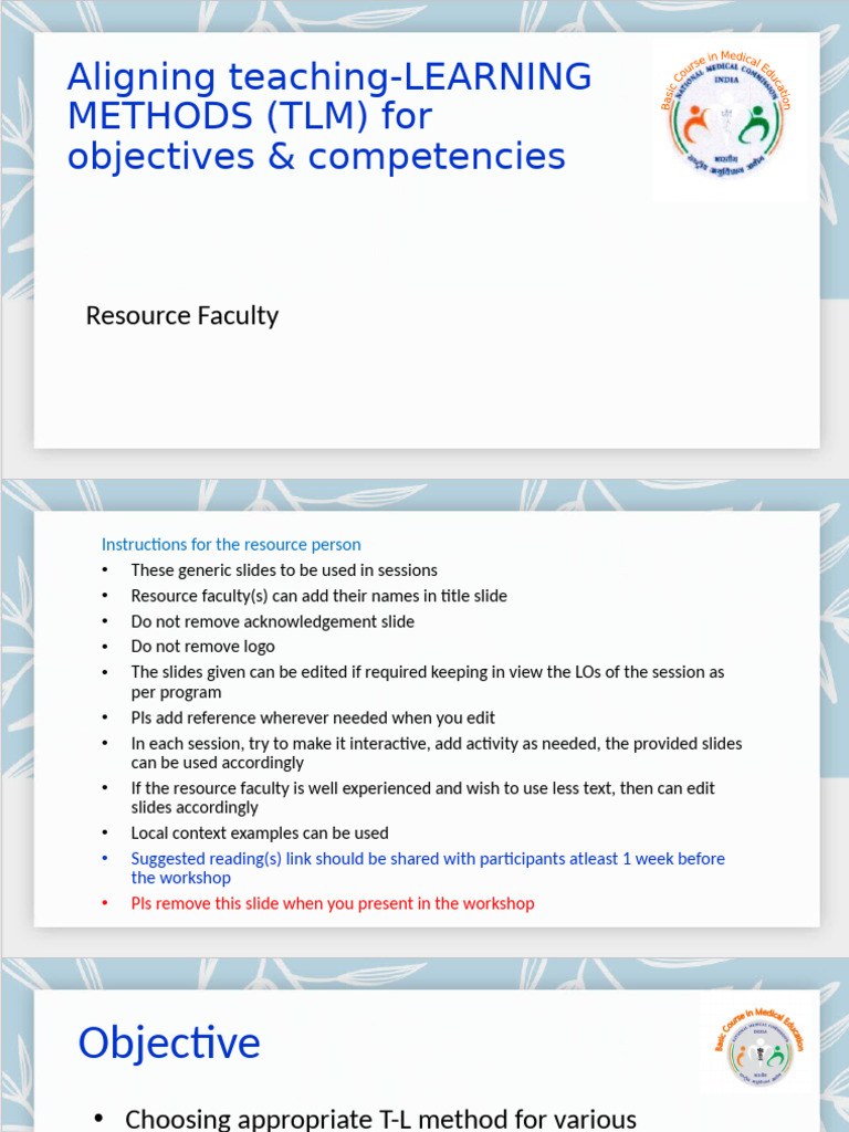 TLM Methods for Teaching Objectives | PDF | Health Care | Medicine