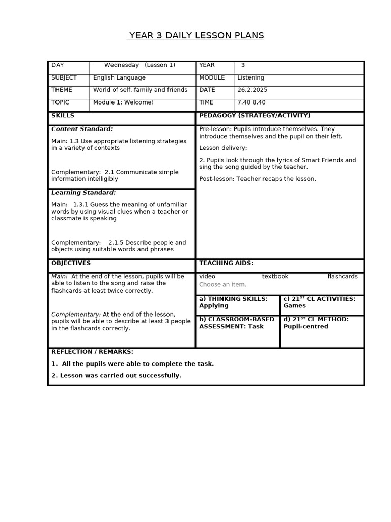 Year 3 English Lesson Plans | PDF | Teachers | Lesson Plan