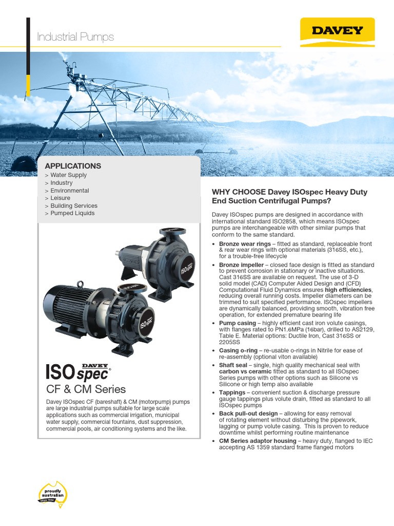 Davey ISOspec Industrial Pump Overview | PDF | Pump | Water