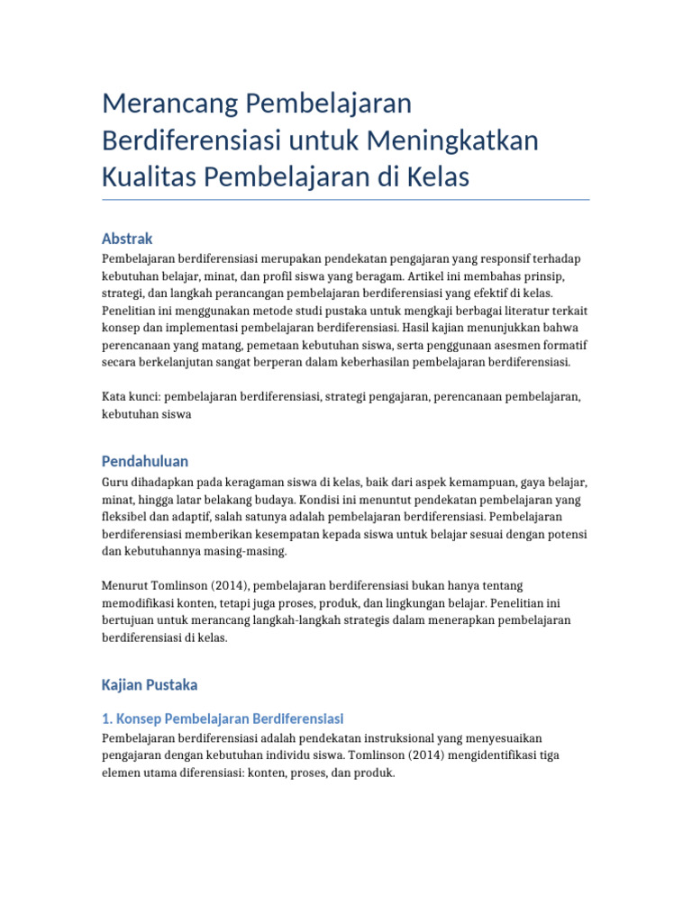 Jurnal Pembelajaran Berdiferensiasi | PDF
